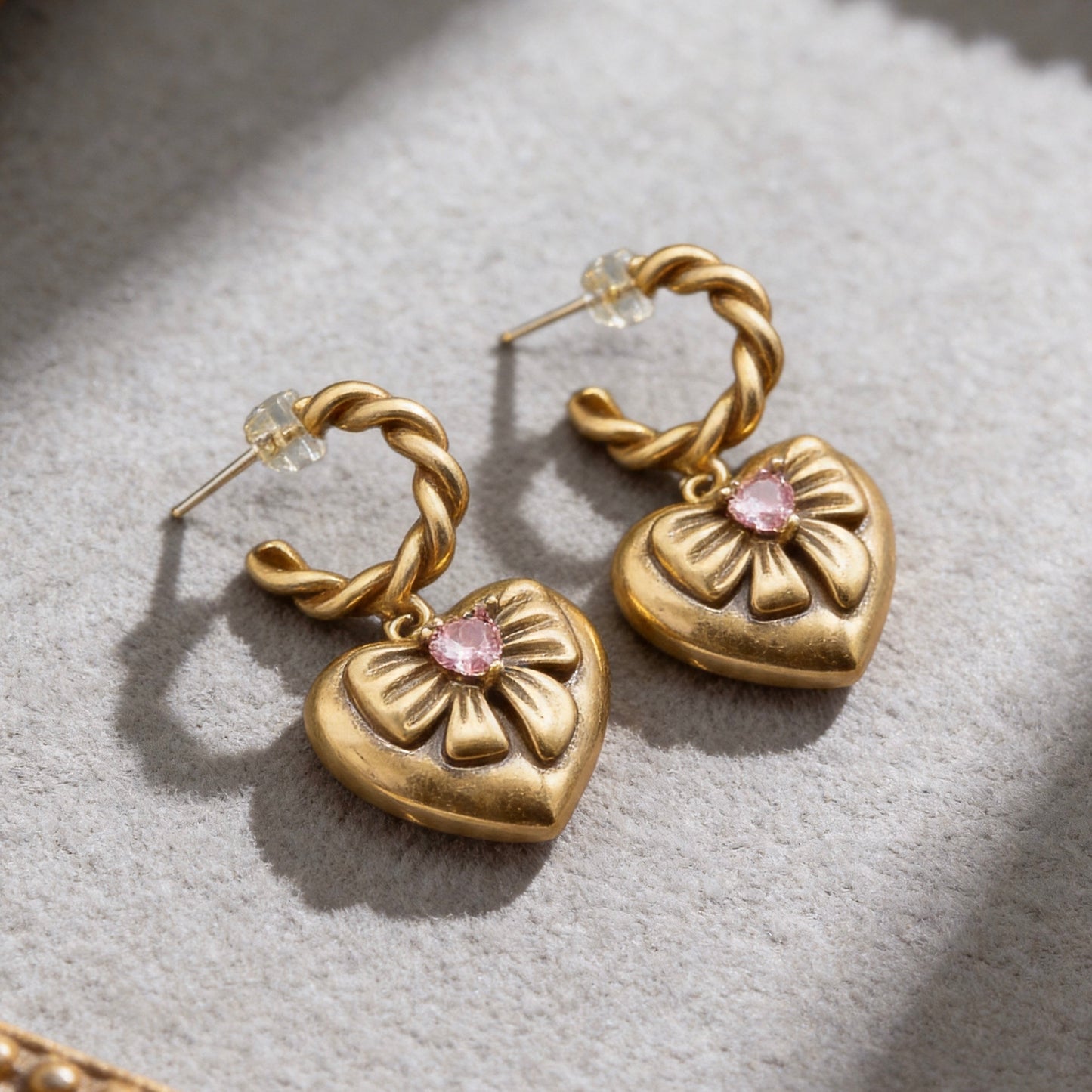 Gold Heart Bow Hoop Earrings