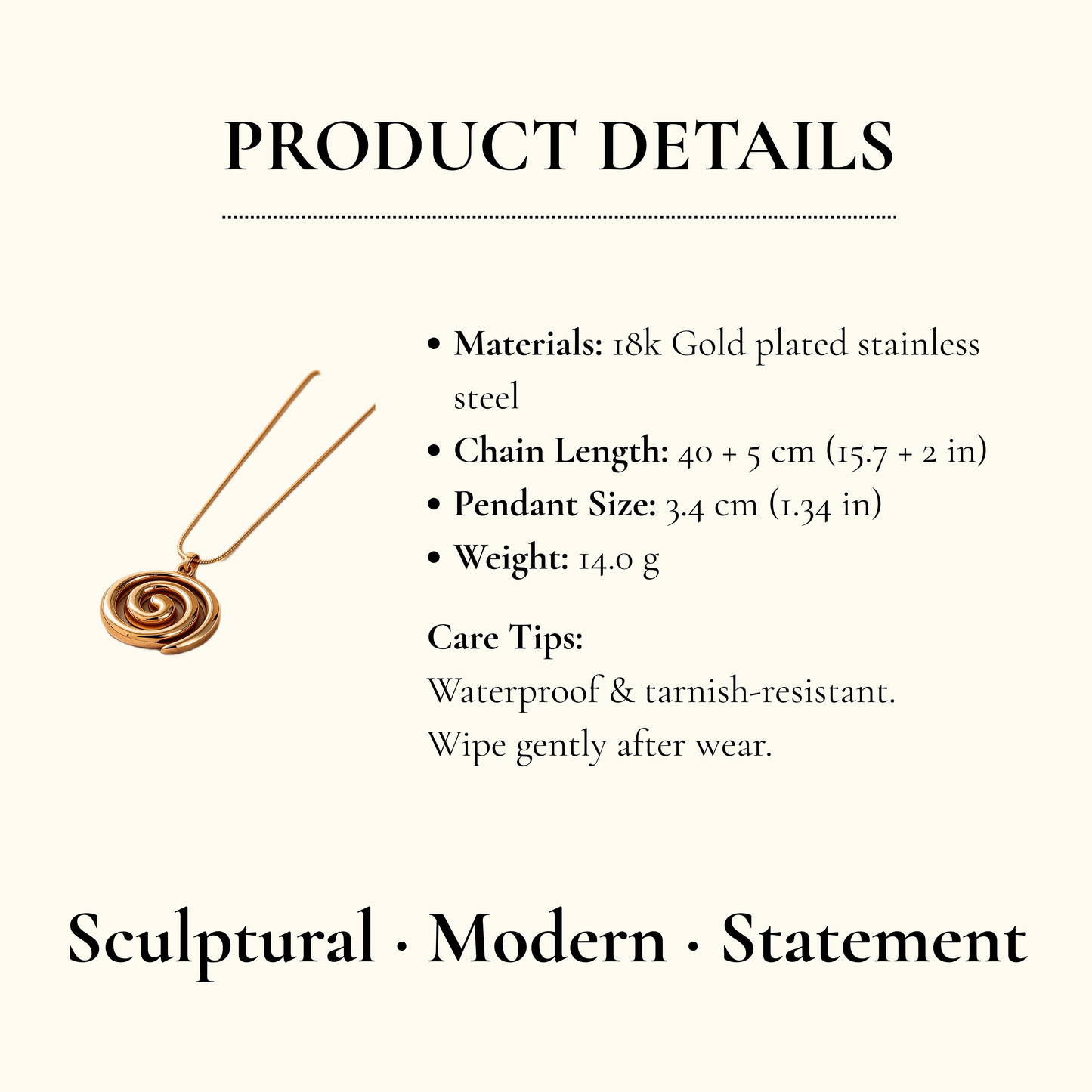 Gold Spiral Pendant Necklace