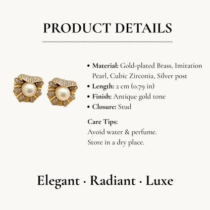 Vintage Pearl Rhinestone Statement Studs