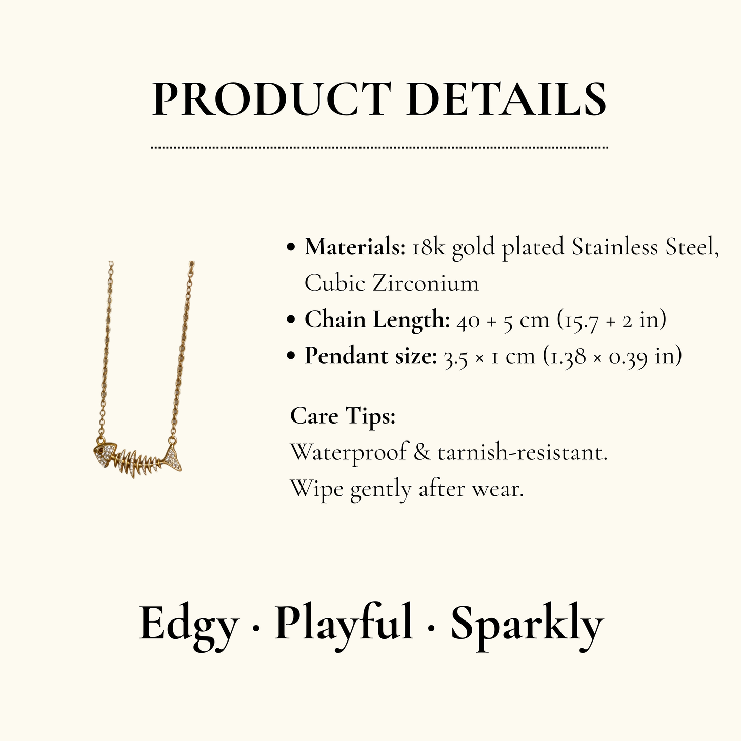 Crystal Fishbone Gold Necklace