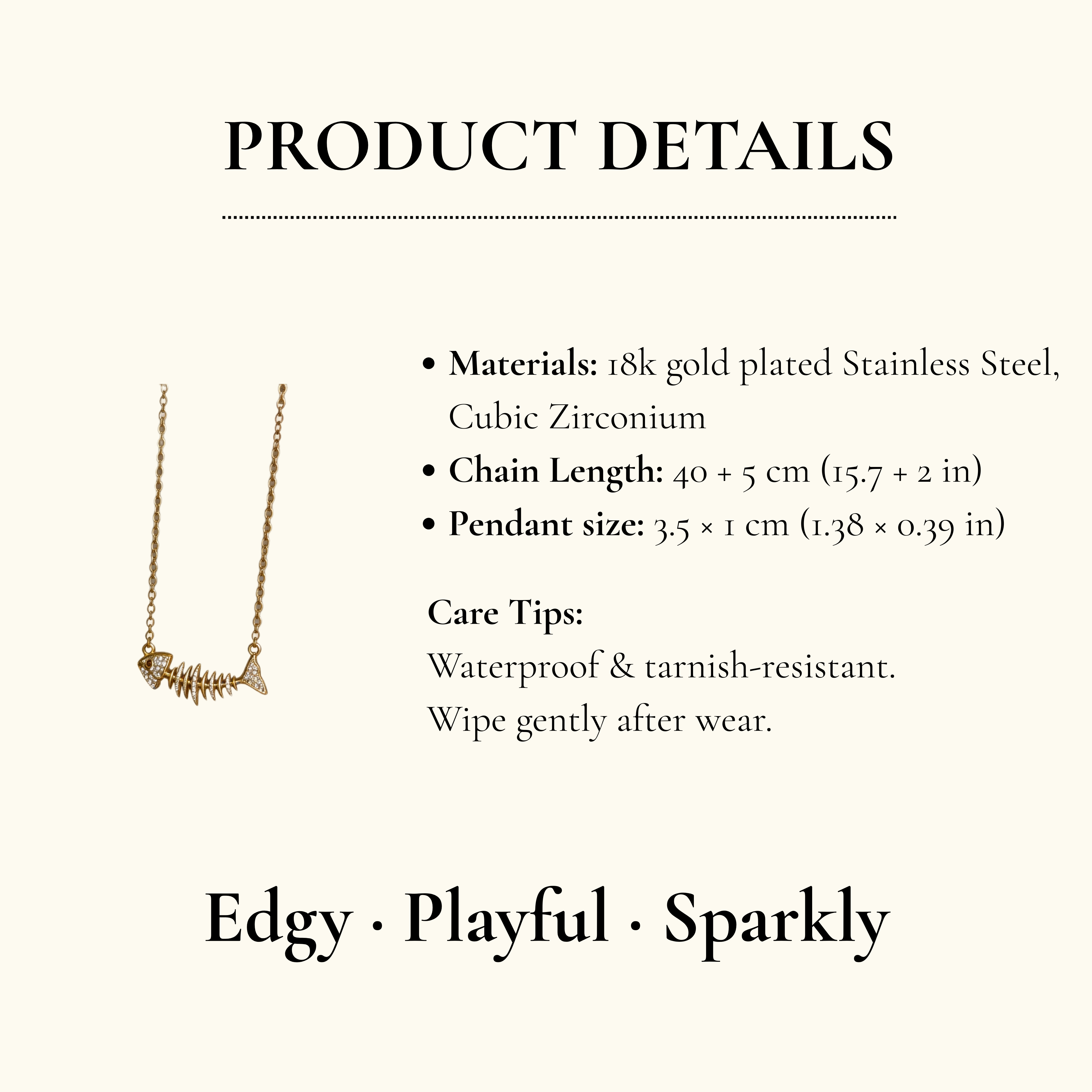 Crystal Fishbone Gold Necklace