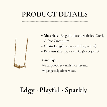 Crystal Fishbone Gold Necklace