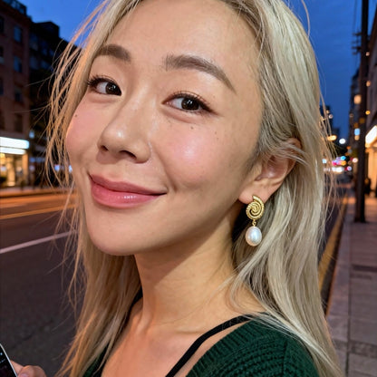 Gold Seashell Baroque Pearl Drop Earrings