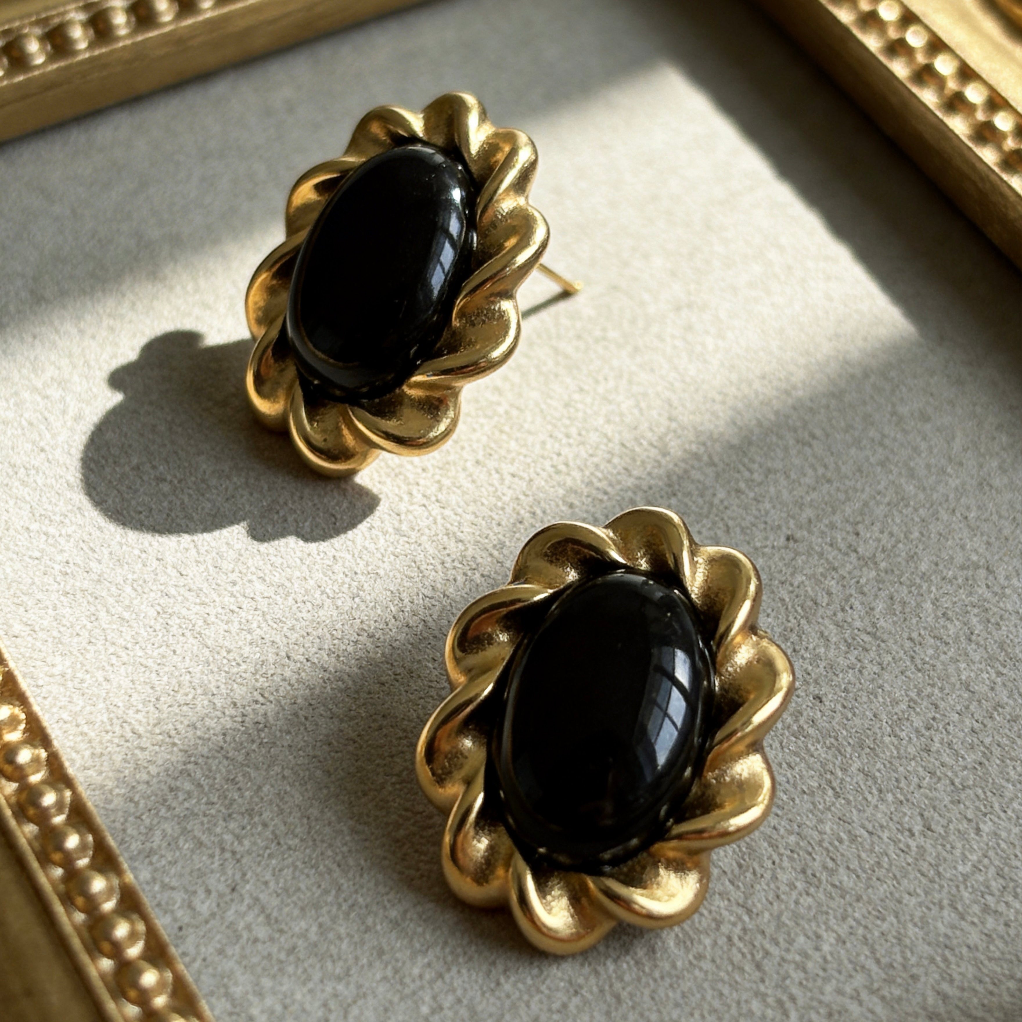 Vintage Black Onyx Stud Earrings