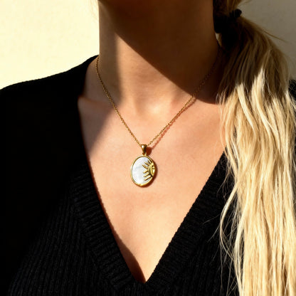 Solar Eye Mother-of-Pearl Pendant Necklace