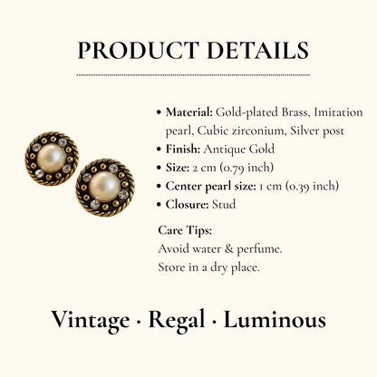 Vintage Pearl & Crystal Stud Earrings