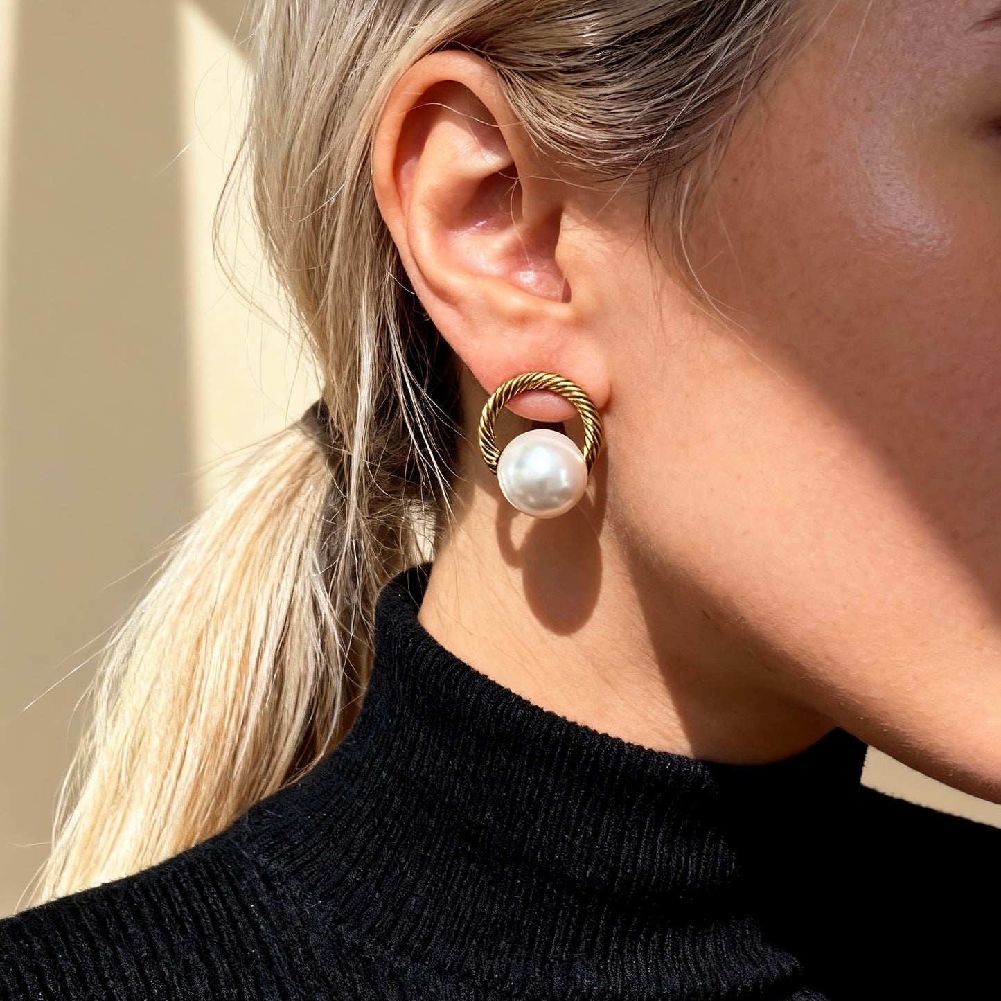 Vintage Twisted Gold Pearl Studs