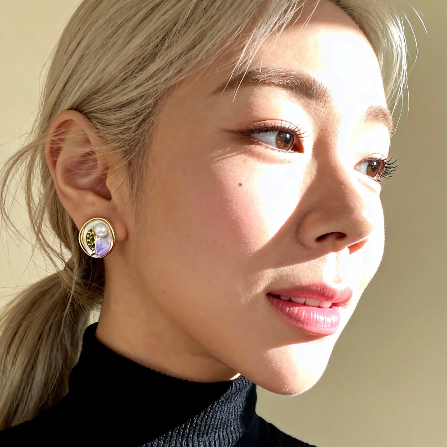 Lavender Blossom Pearl Earrings