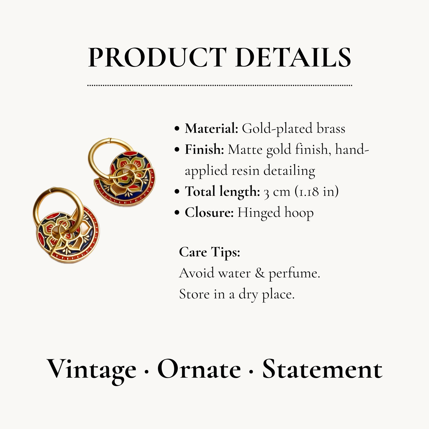 Vintage Enamel Floral Hoop Earrings