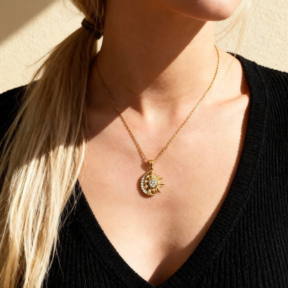 Sun & Moon Crystal Pendant Necklace