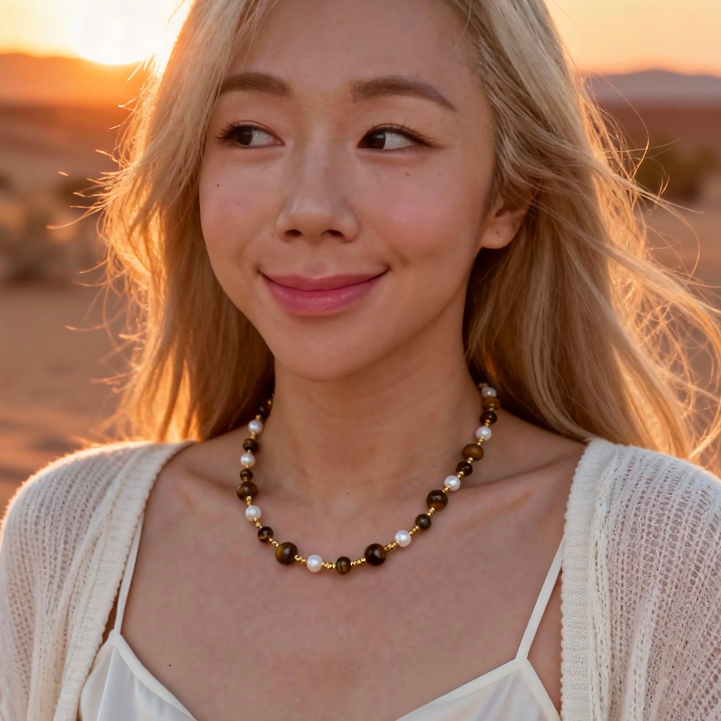 Tiger Eye & Pearl Beaded Necklace