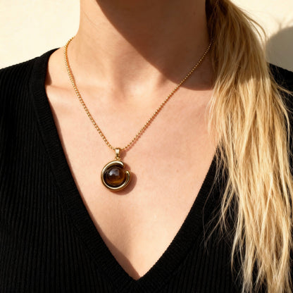 Tiger Eye C-Shaped Pendant Necklace