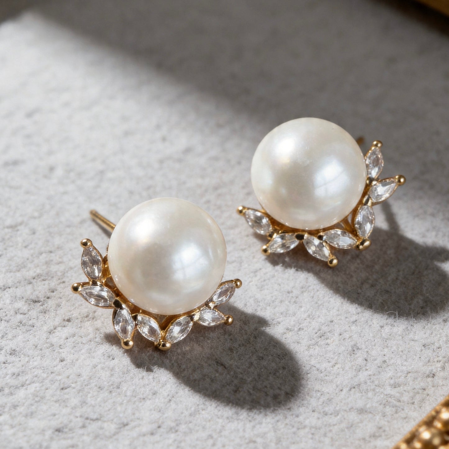 Pearl Stud Earrings with Crystal Halo