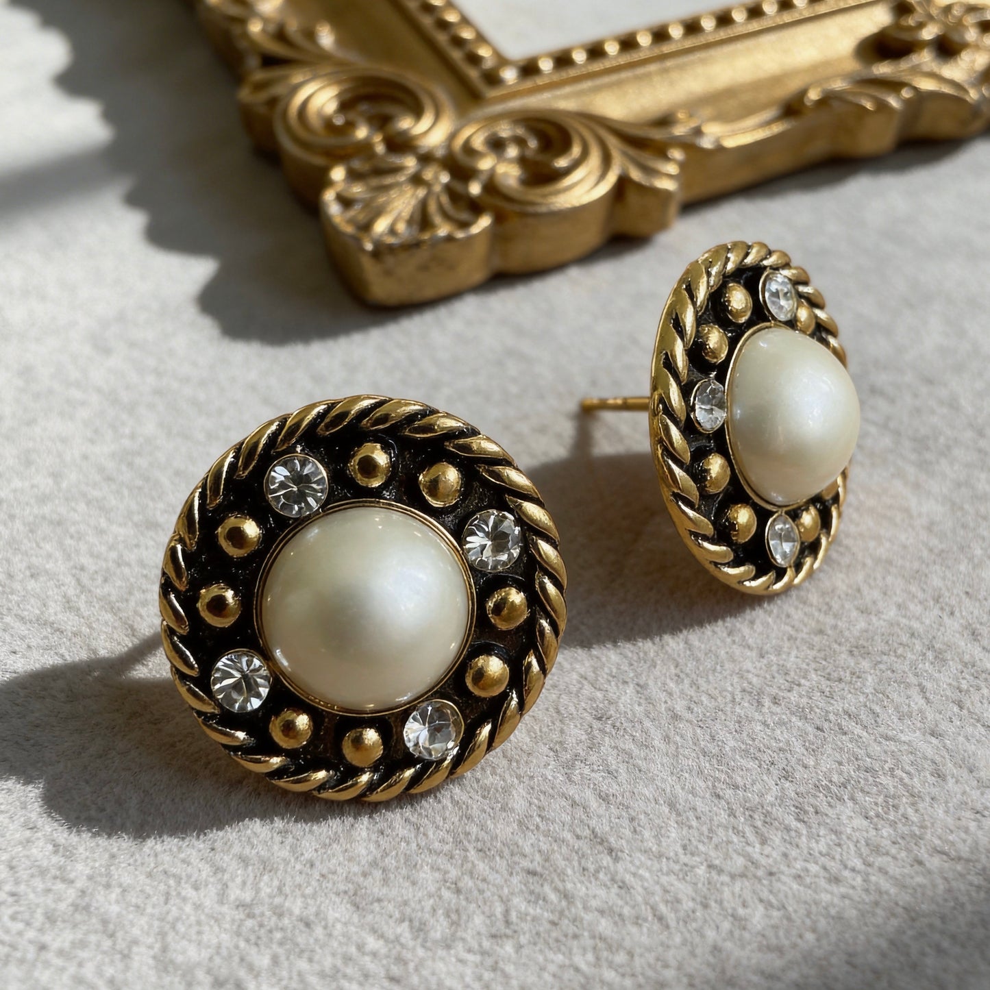 Vintage Pearl & Crystal Stud Earrings