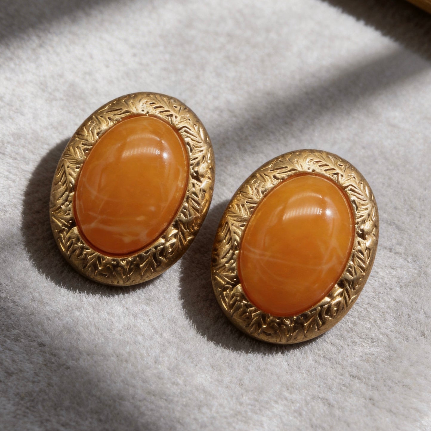 Vintage Orange Stone Oval Stud Earrings