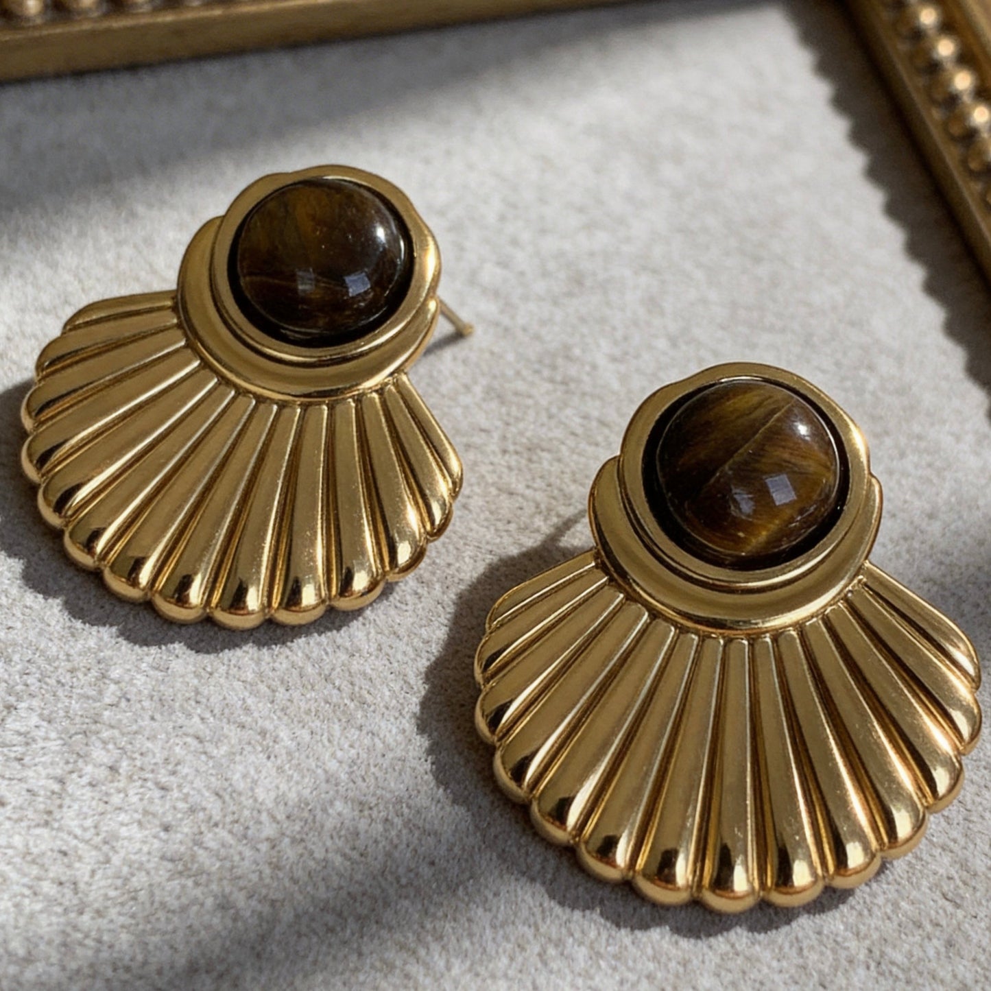 Tiger Eye Fan Earrings