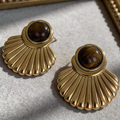 Tiger Eye Fan Earrings