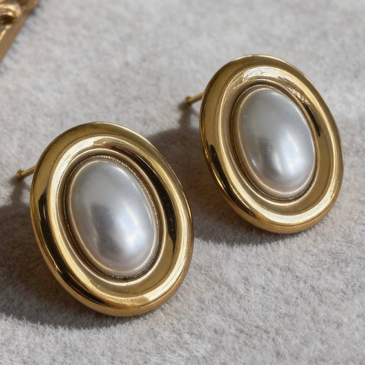 Vintage Pearl Oval Stud Earrings