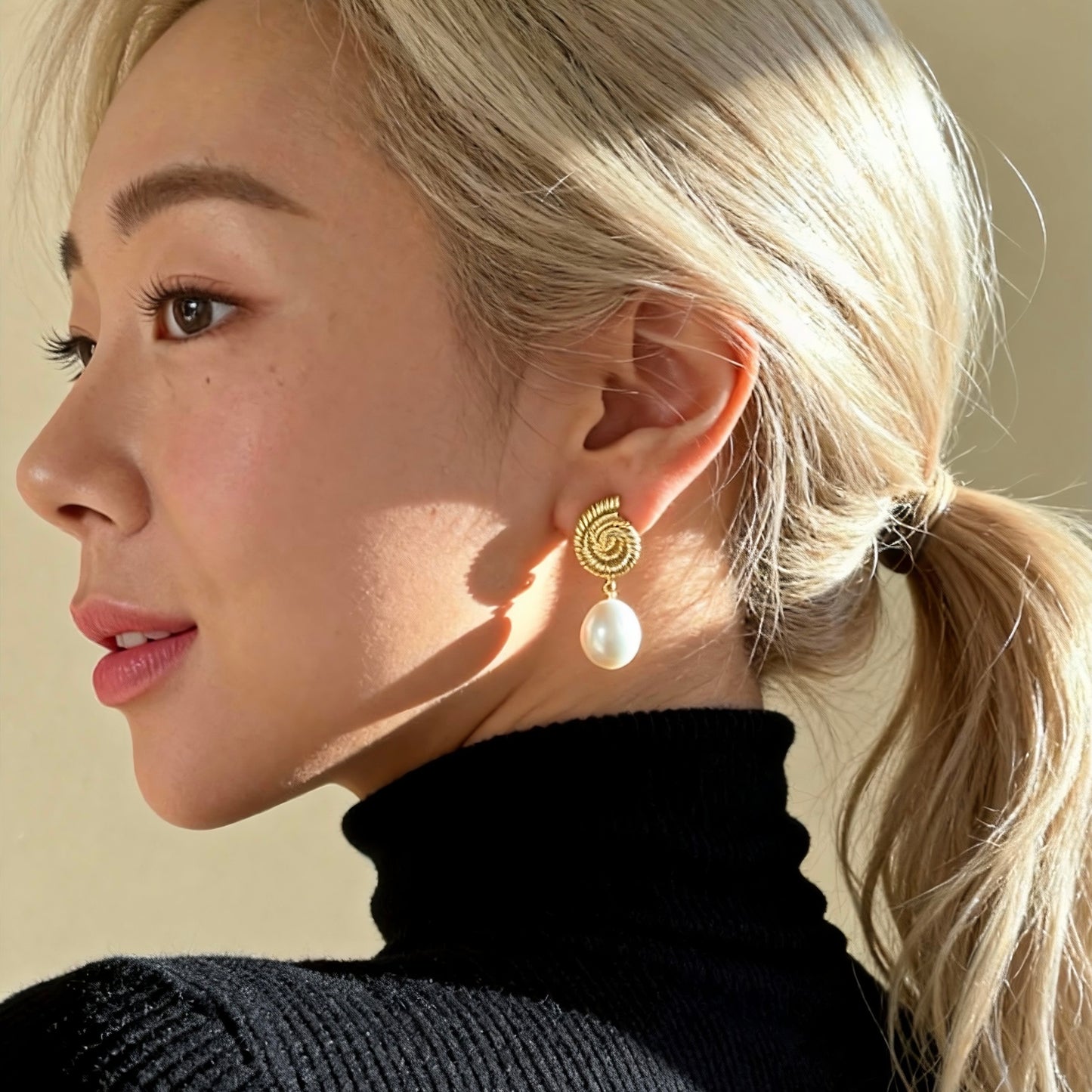 Gold Seashell Baroque Pearl Drop Earrings