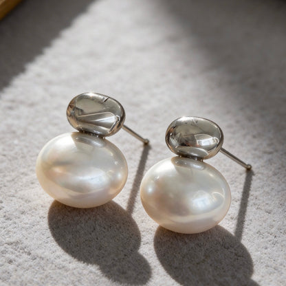 Silver Pearl Stud Earrings
