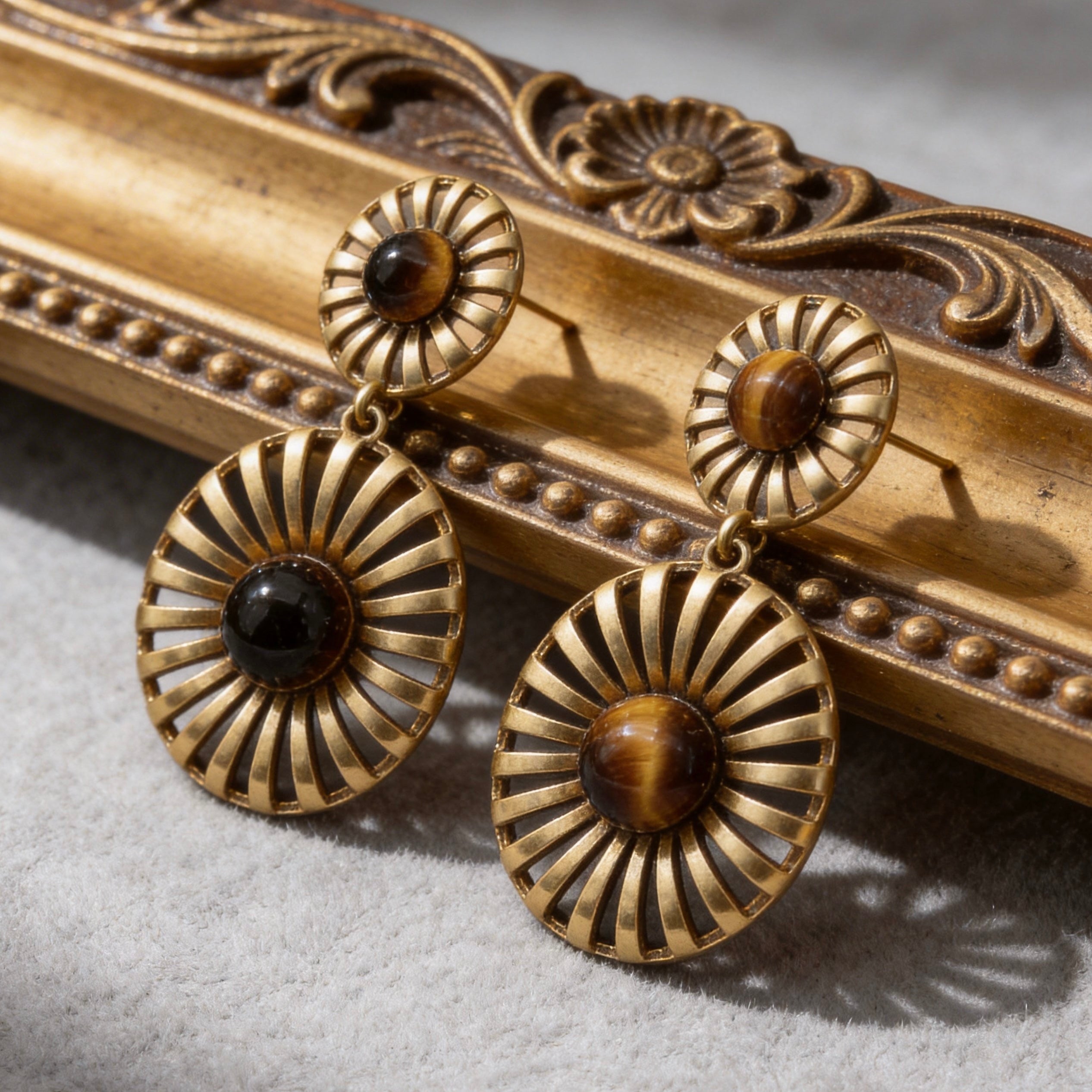 Tiger Eye Sunburst Drop Earrings