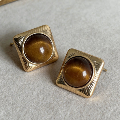 Square Tiger Eye Stud Earrings