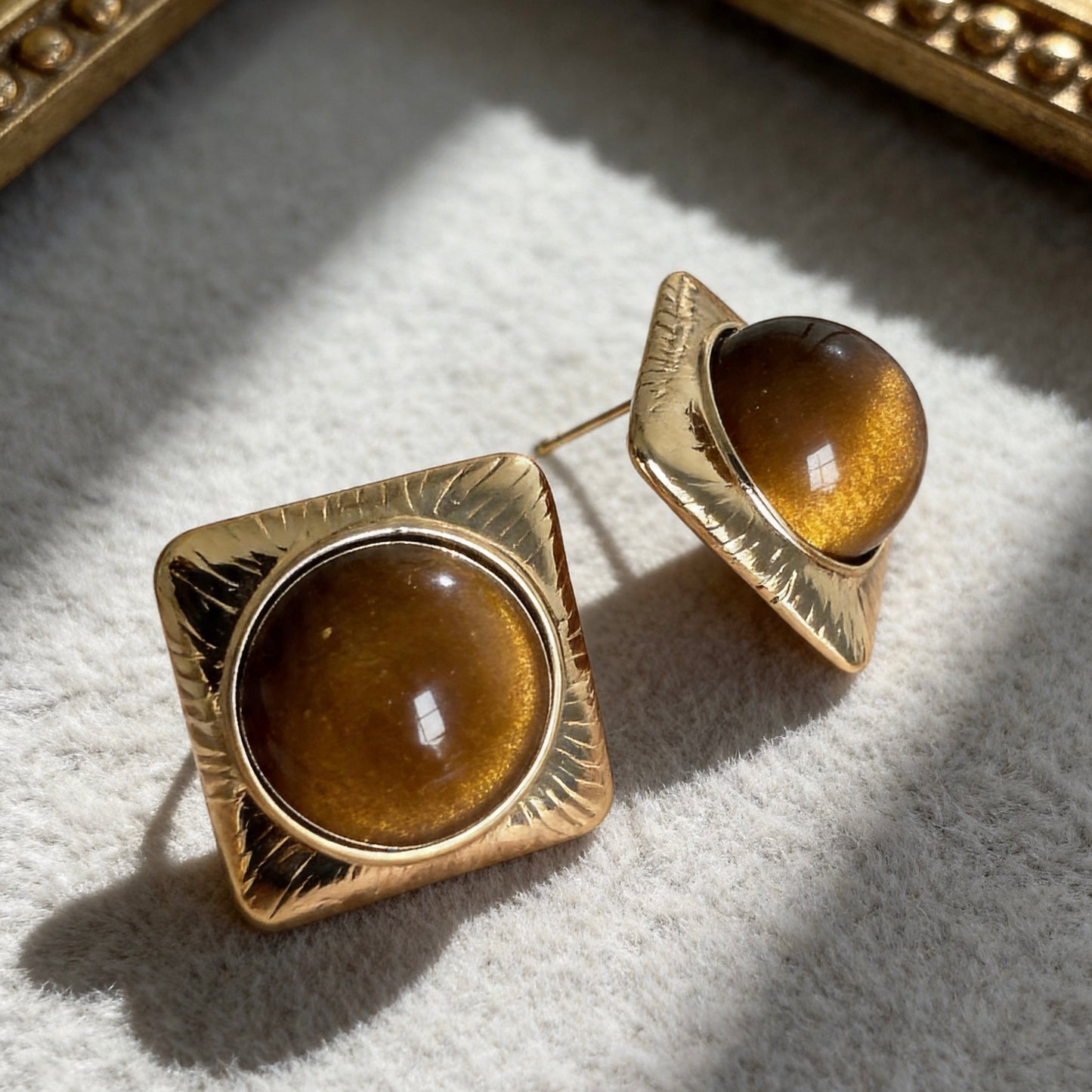 Square Tiger Eye Stud Earrings