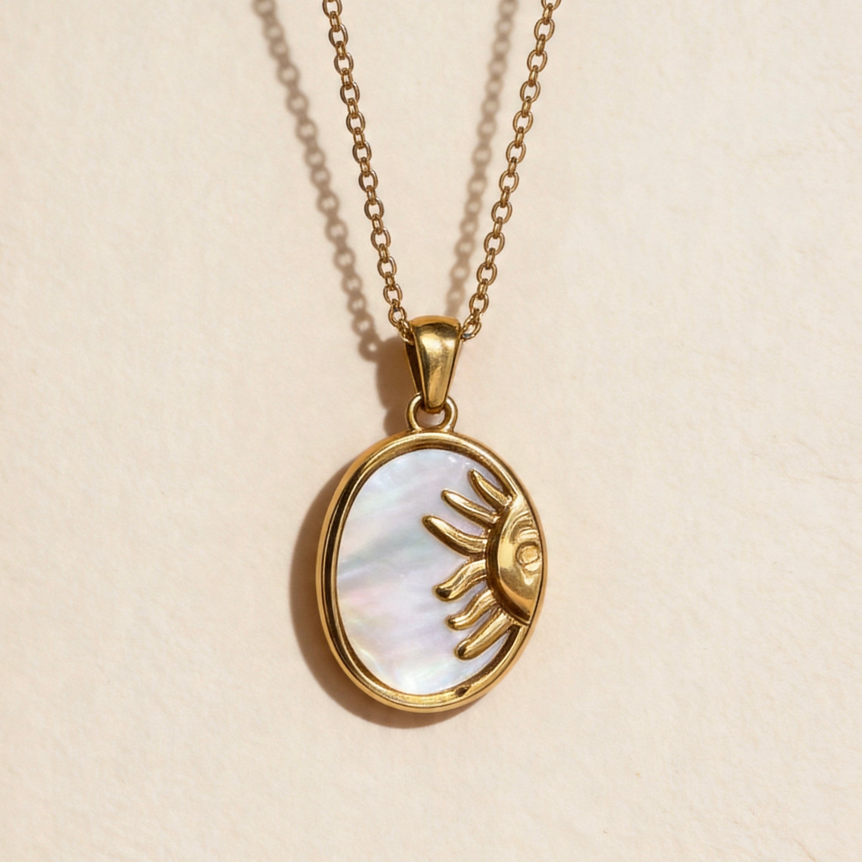 Solar Eye Mother-of-Pearl Pendant Necklace