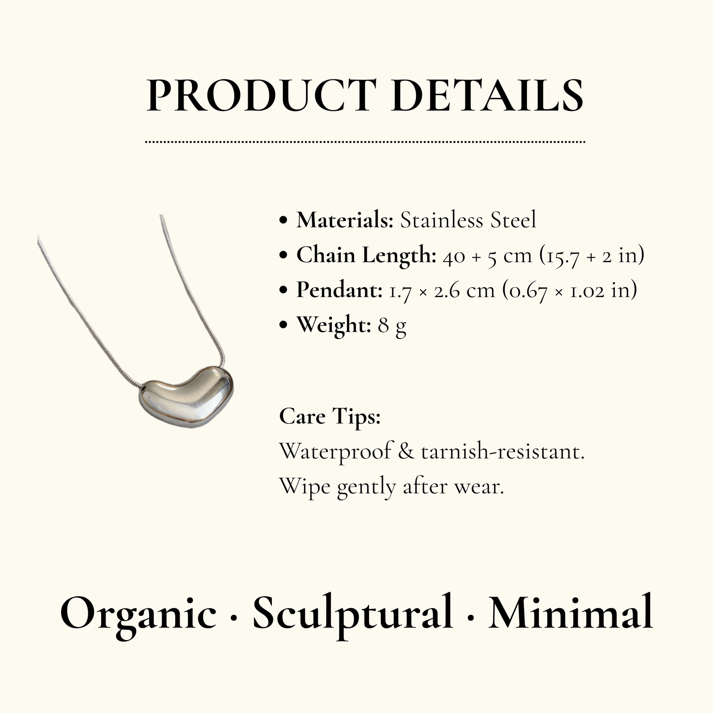 Organic Silver Bean Pendant Necklace