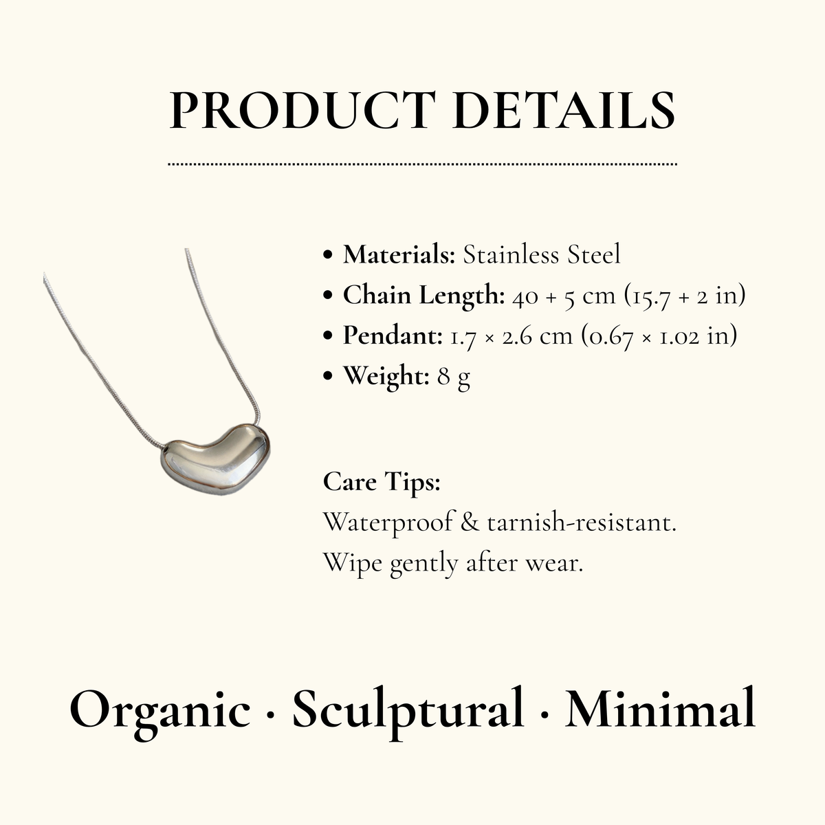 Organic Silver Bean Pendant Necklace