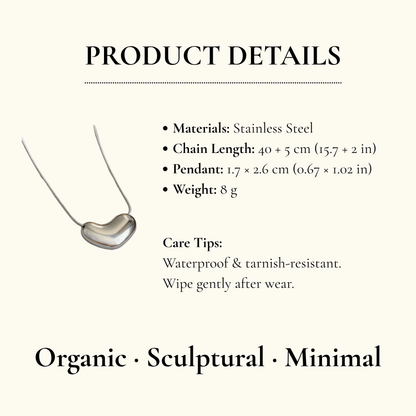 Organic Silver Bean Pendant Necklace