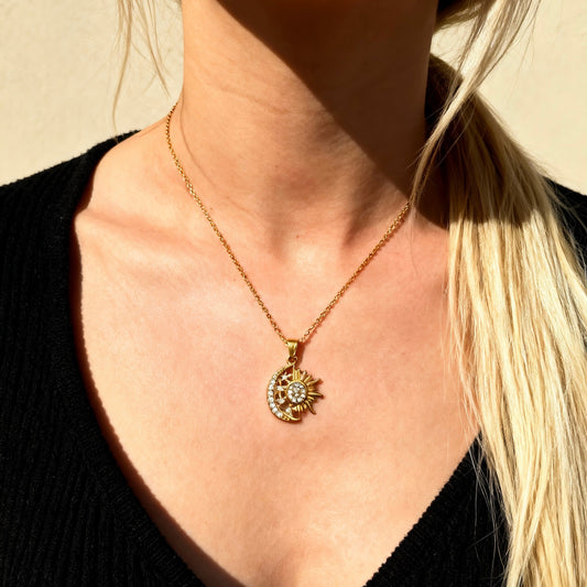Sun & Moon Crystal Pendant Necklace