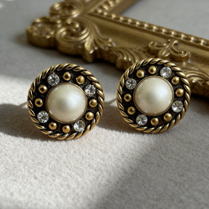 Vintage Pearl & Crystal Stud Earrings