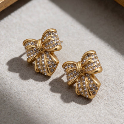 Gold Bow Stud Earrings