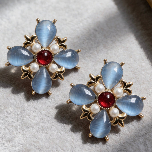 Blue Cat Eye Studs