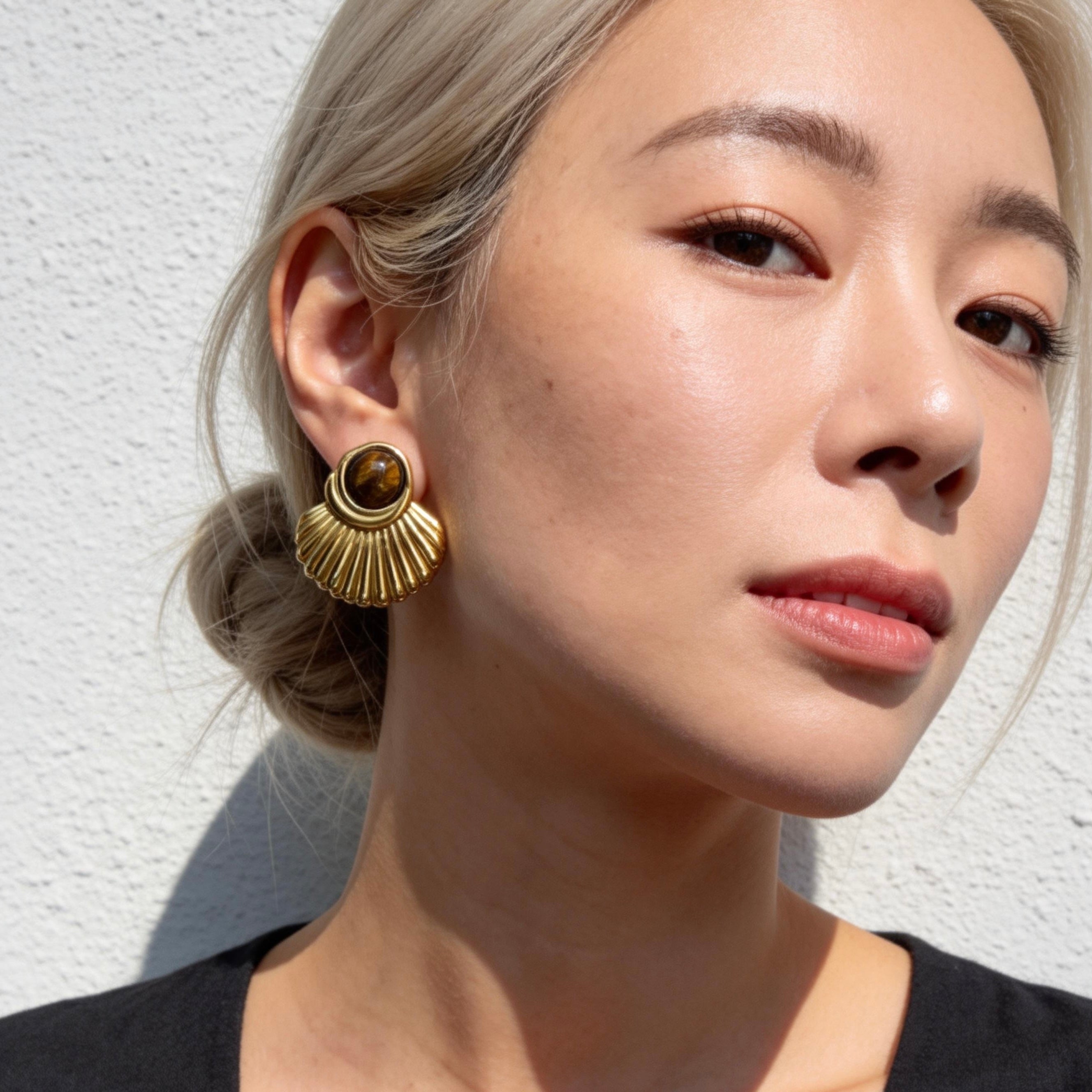 Tiger Eye Fan Earrings