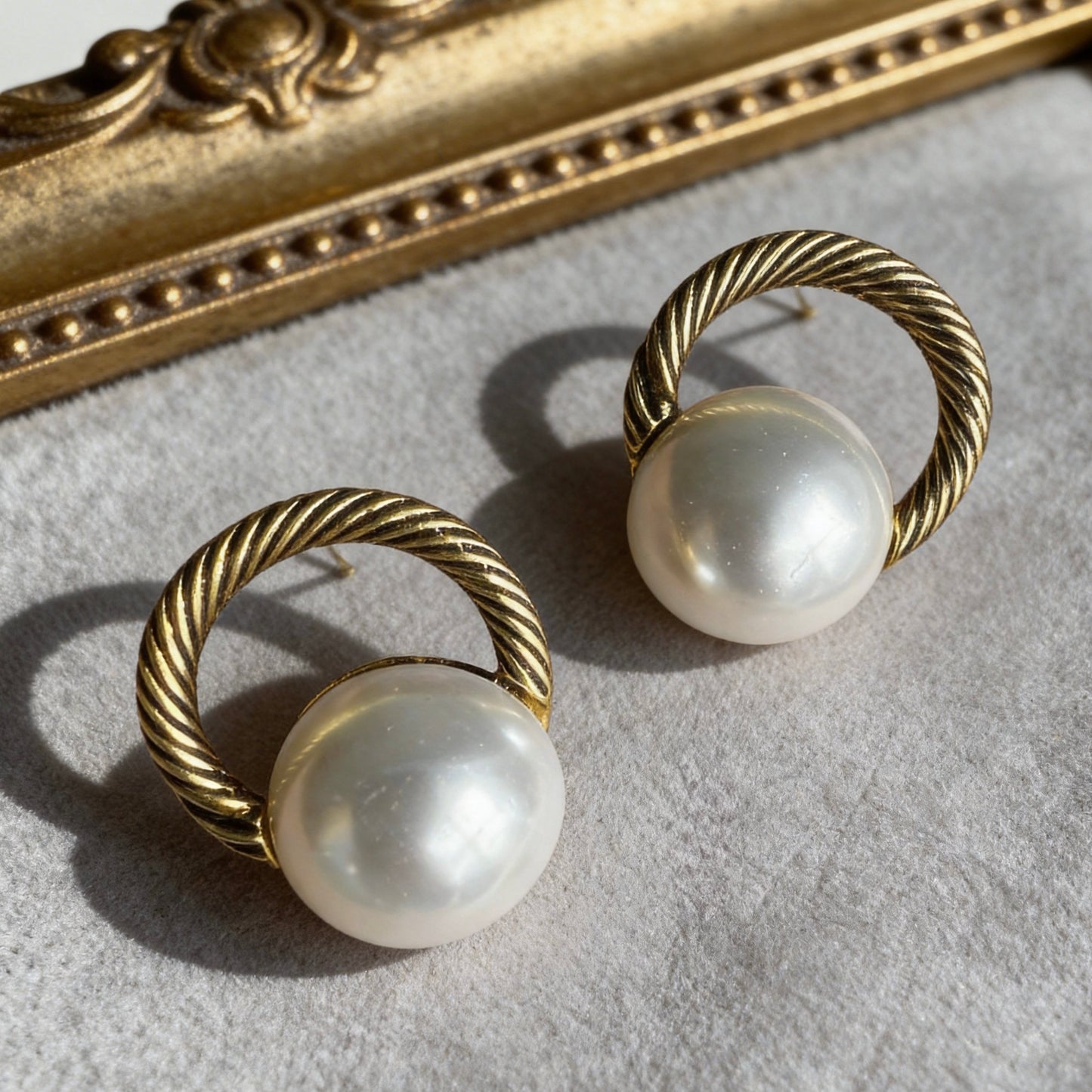 Vintage Twisted Gold Pearl Studs
