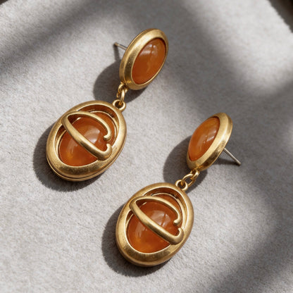 Vintage Gold Amber Drop Earrings