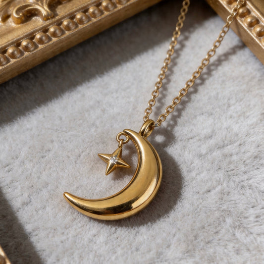 Crescent Moon Star Pendant Necklace