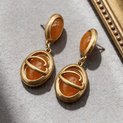 Vintage Gold Amber Drop Earrings