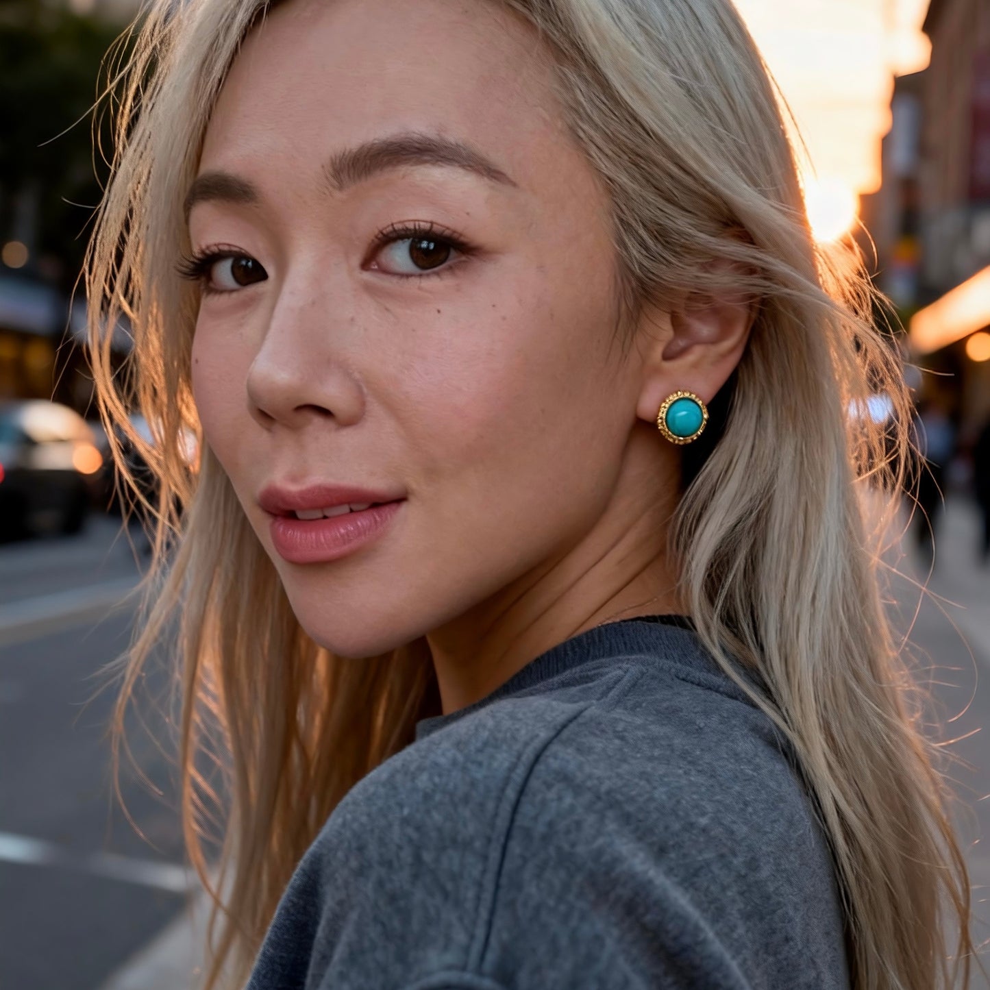 Turquoise Small Round Stud Earrings