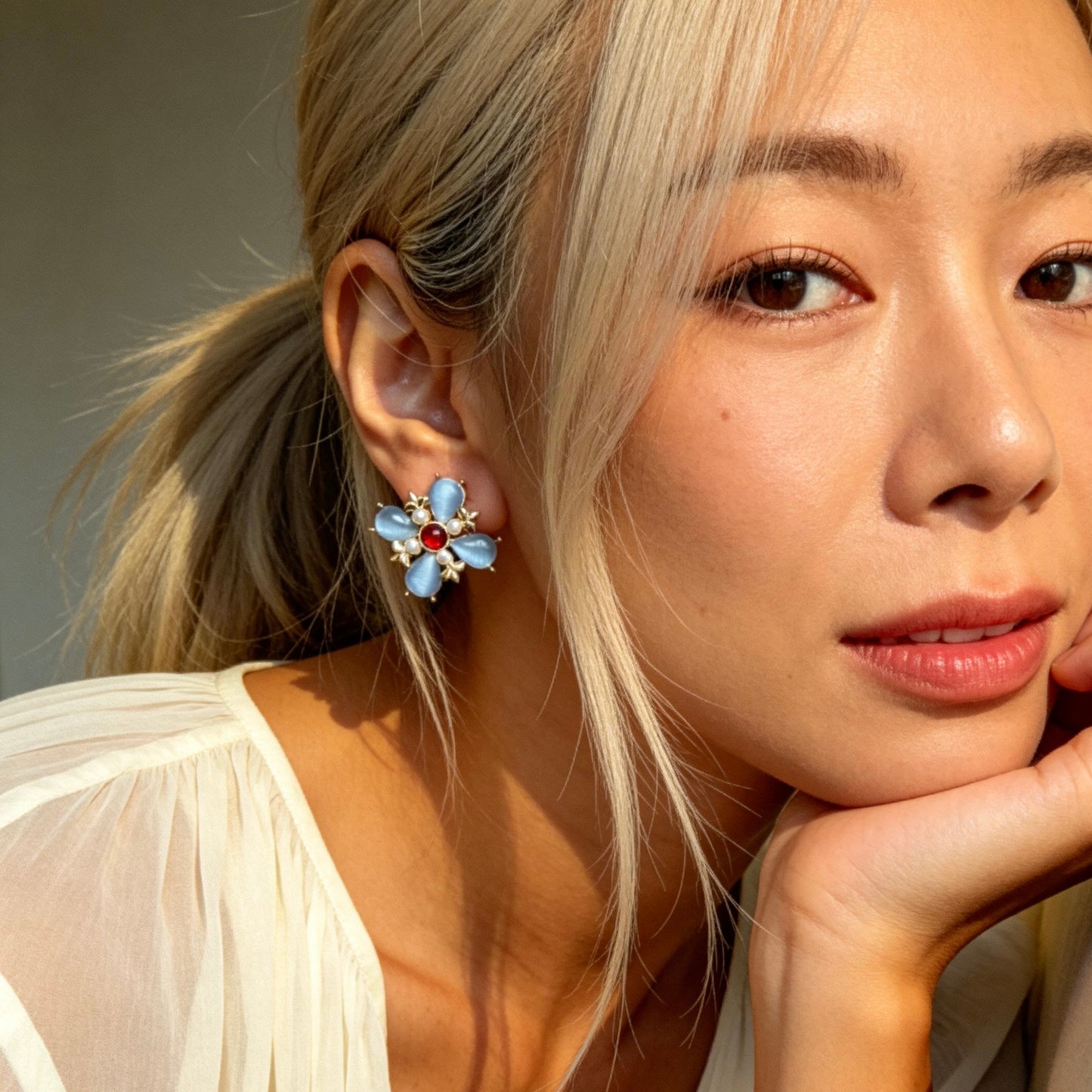 Blue Cat Eye Studs