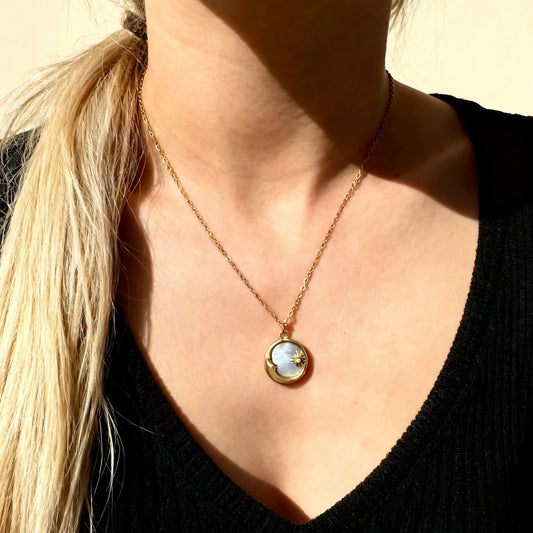 Sun & Moon Mother-of-Pearl Pendant Necklace