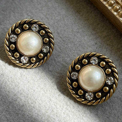 Vintage Pearl & Crystal Stud Earrings