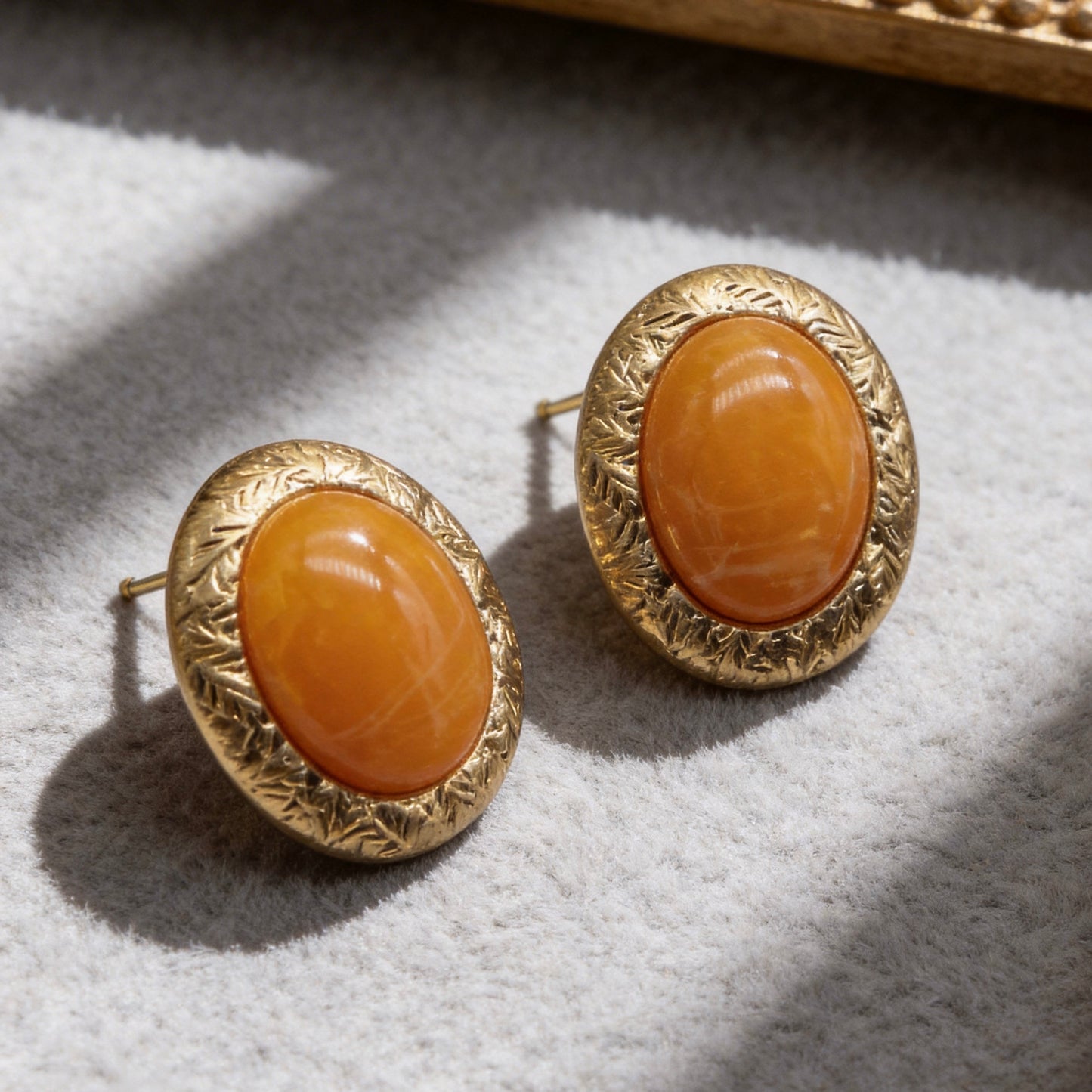 Vintage Orange Stone Oval Stud Earrings