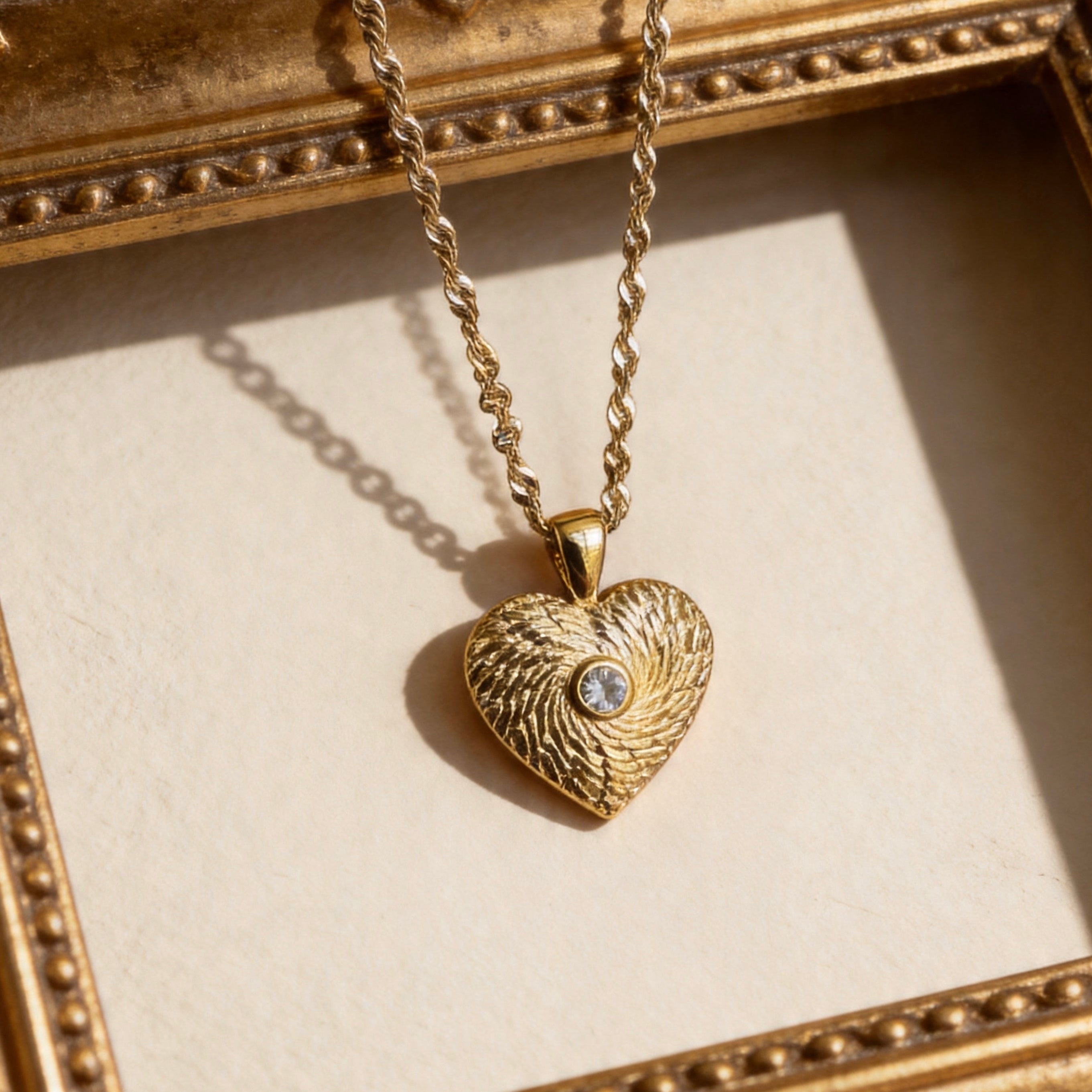 Gold Heart Textured Pendant Necklace