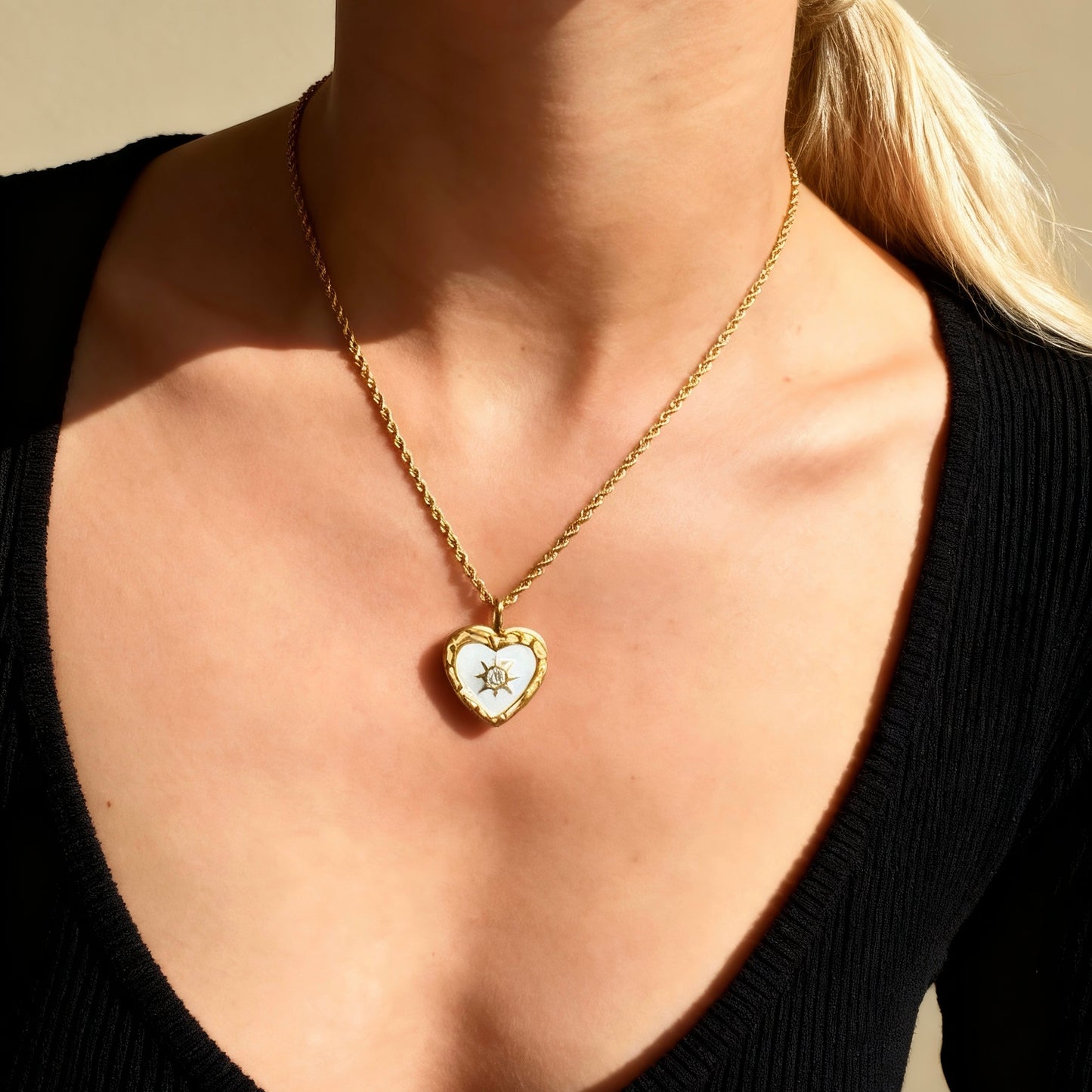 Gold Heart Sun Pendant Necklace