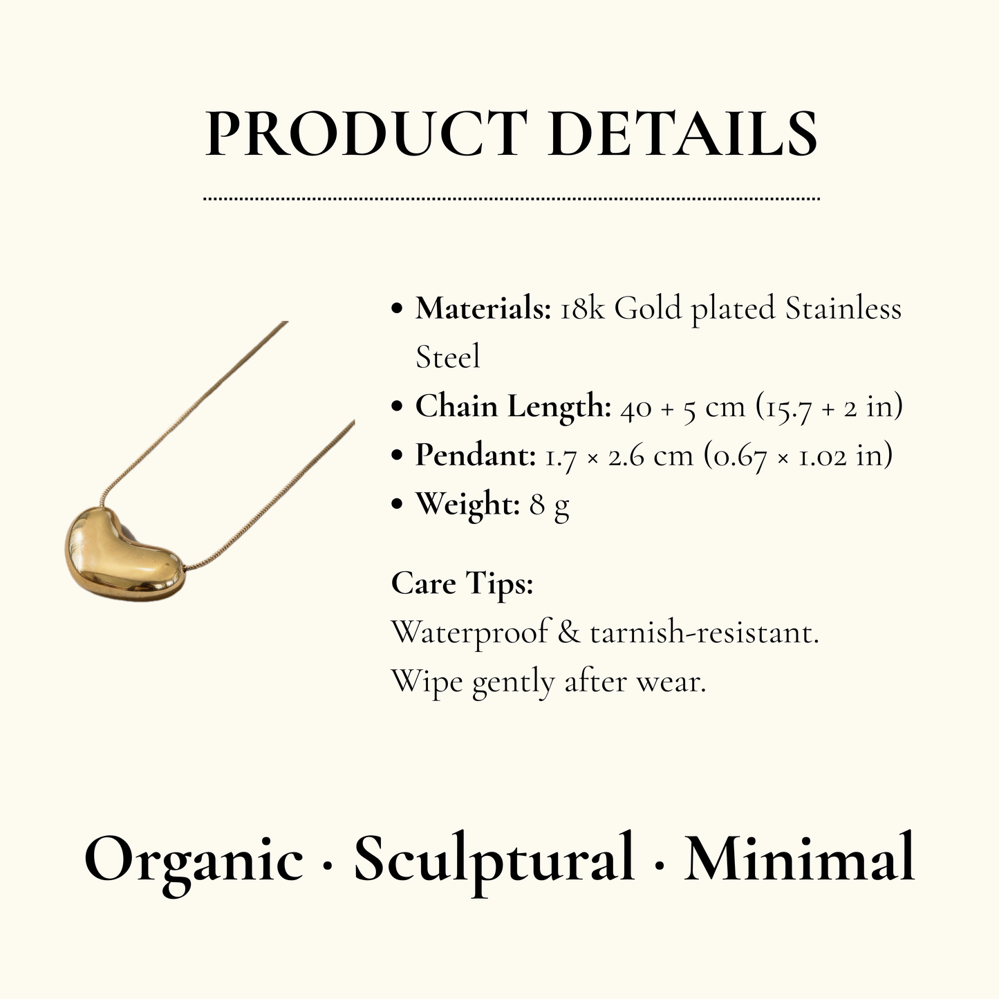 Organic Gold Bean Pendant Necklace