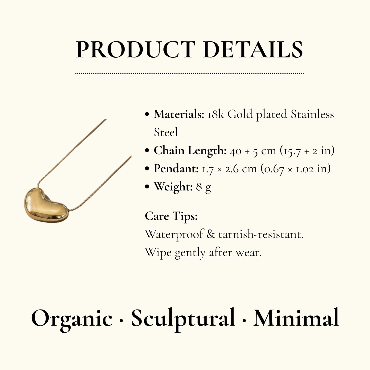 Organic Gold Bean Pendant Necklace