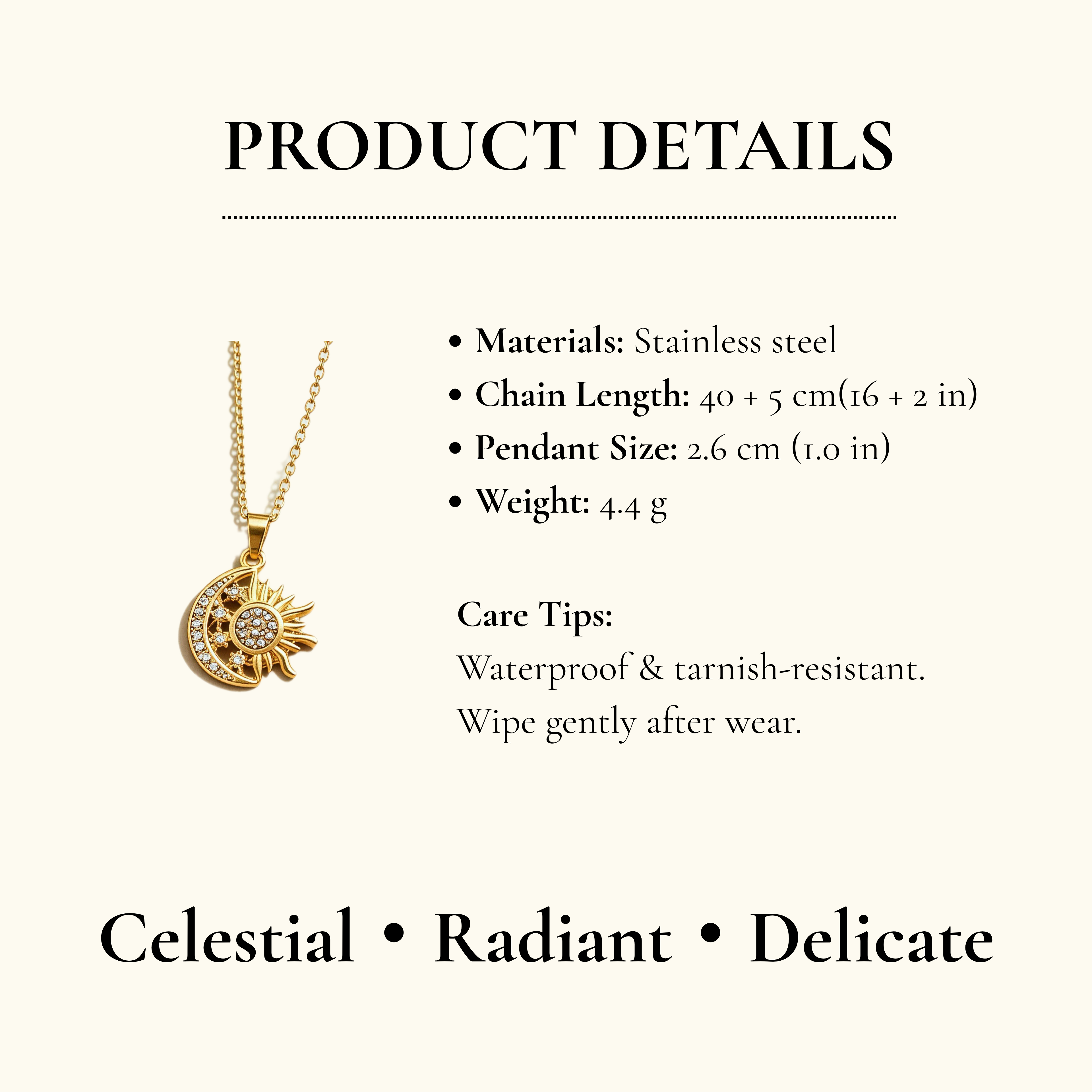 Sun & Moon Crystal Pendant Necklace